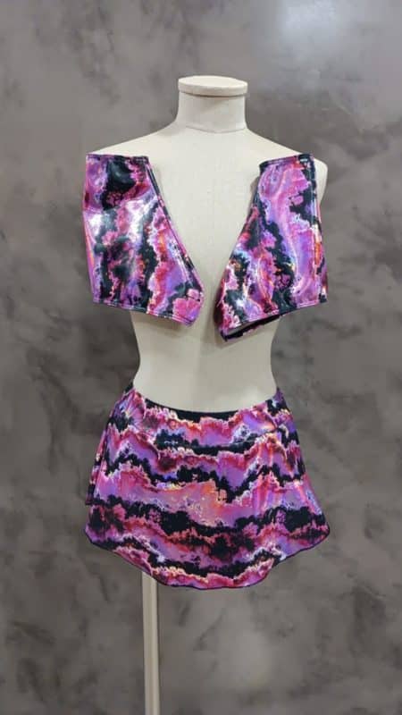 Falda lilas negra brillo